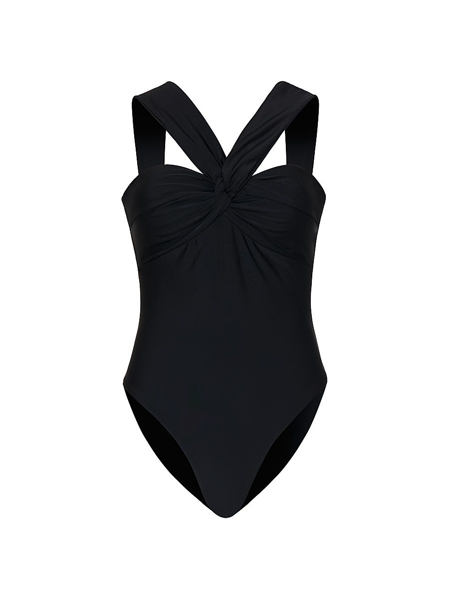 Women's Betsy Draped Bandeau One-Piece Swimsuit - Black - Size Large