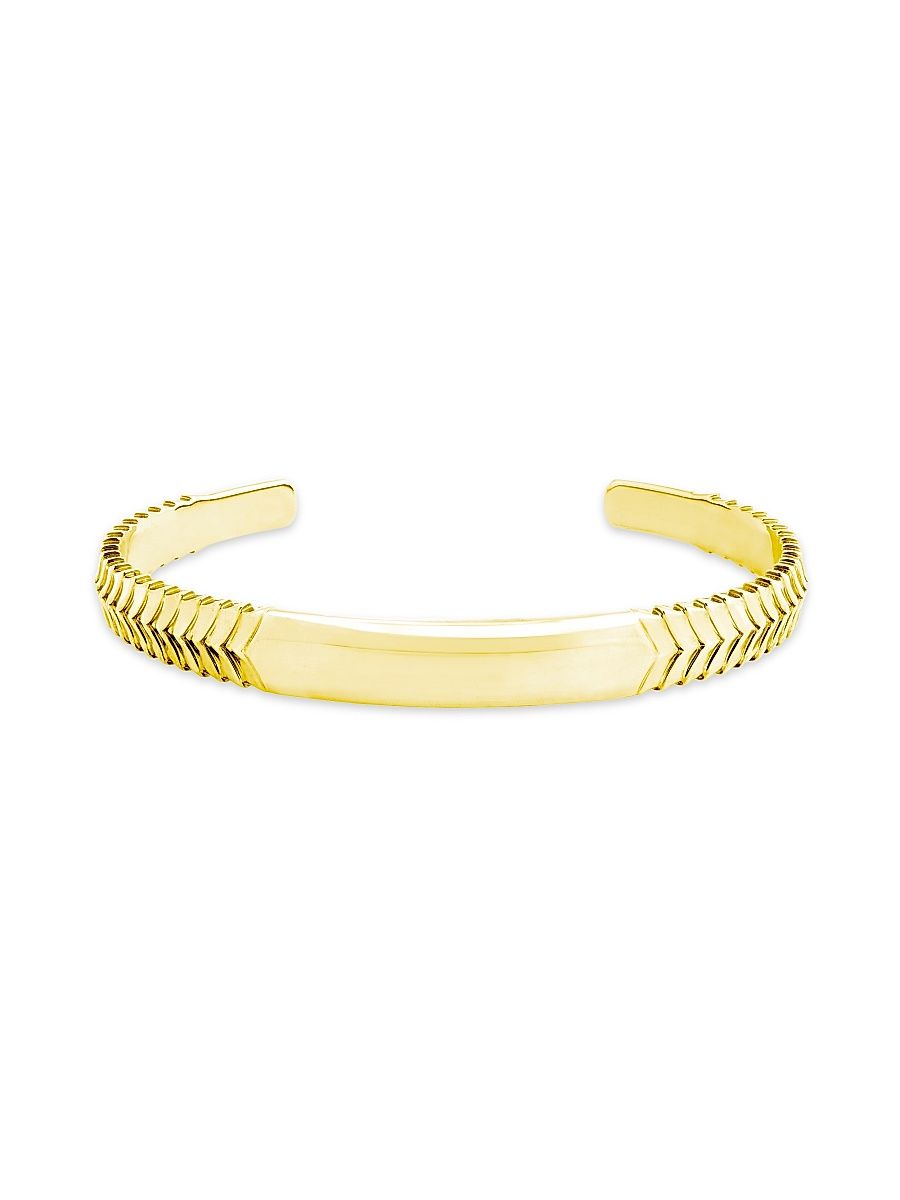 Men's Herringbone Torque 14K Gold Cuff Bracelet - Gold