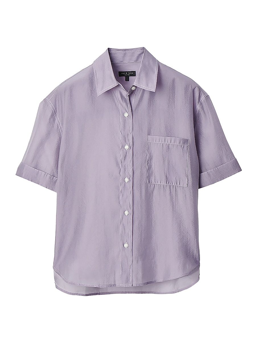 Women's Connie Short-Sleeve Organza Button-Front Shirt - Lilac - Size XXS