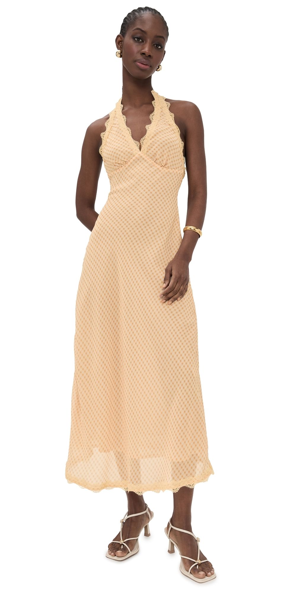Lioness Stars Align Midi Dress Honey Check XS