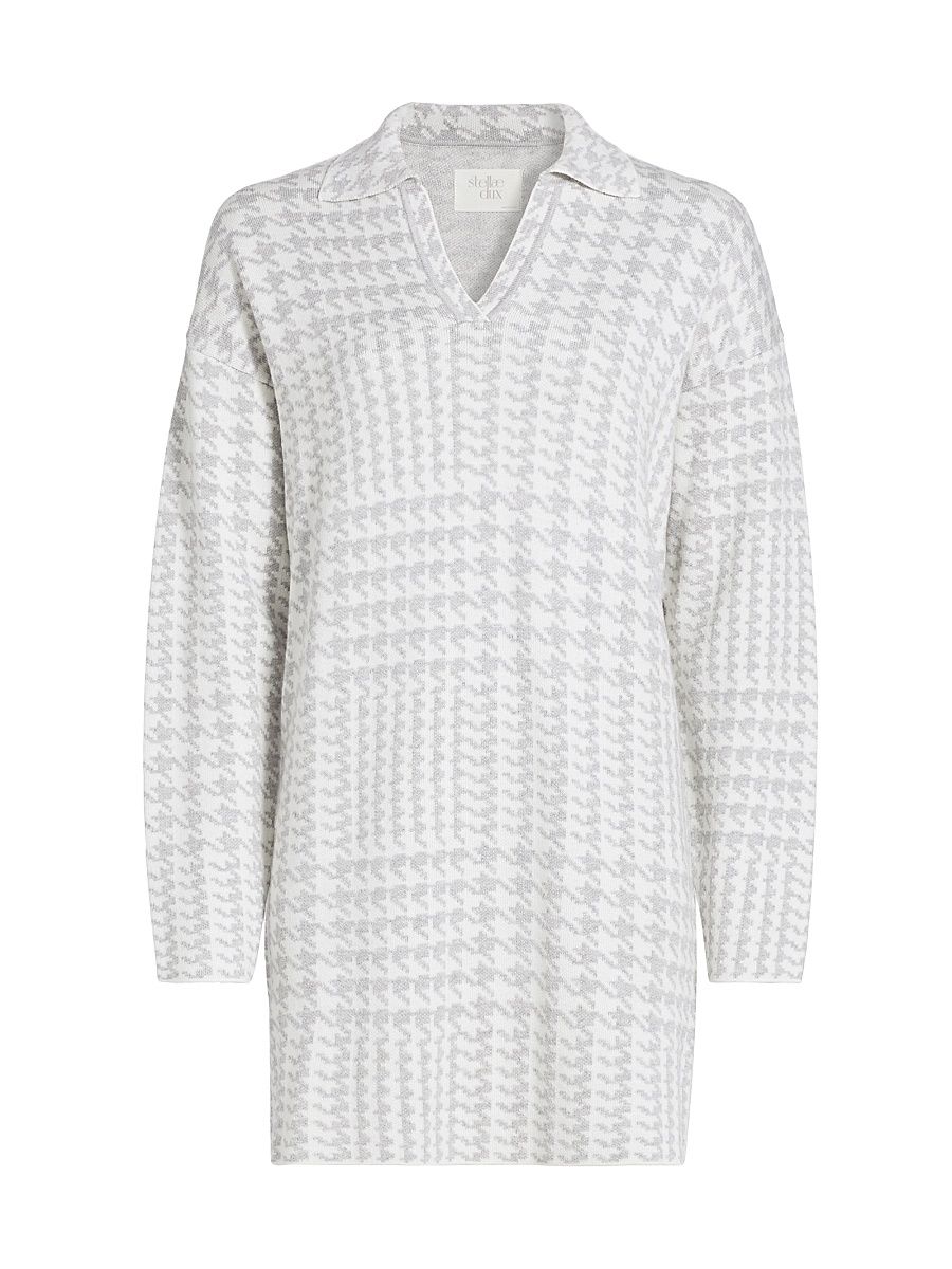 Women's Houndstooth Knit Minidress - Heather Grey Multi - Size XS