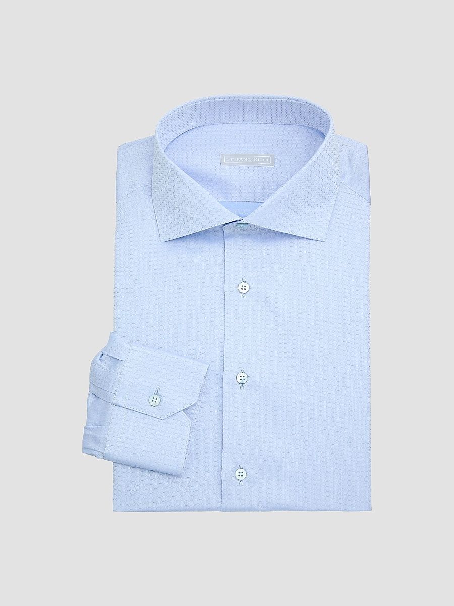 Stefano Ricci Men's Geometric Circle Cotton Dress Shirt - Light Blue - Size 17