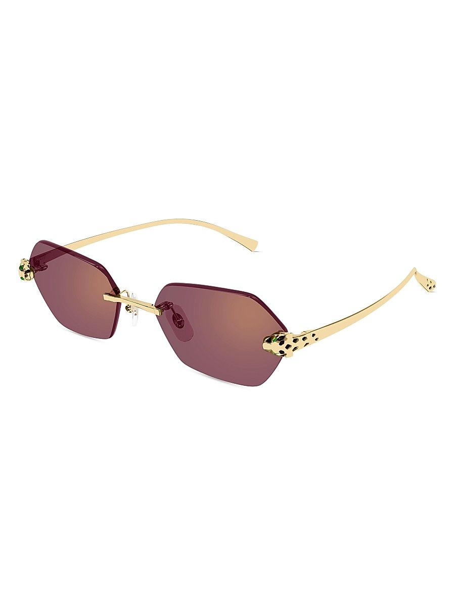 Women's Panthère Classic 55MM 24K-Gold-Plated Geometric Sunglasses - Gold Purple