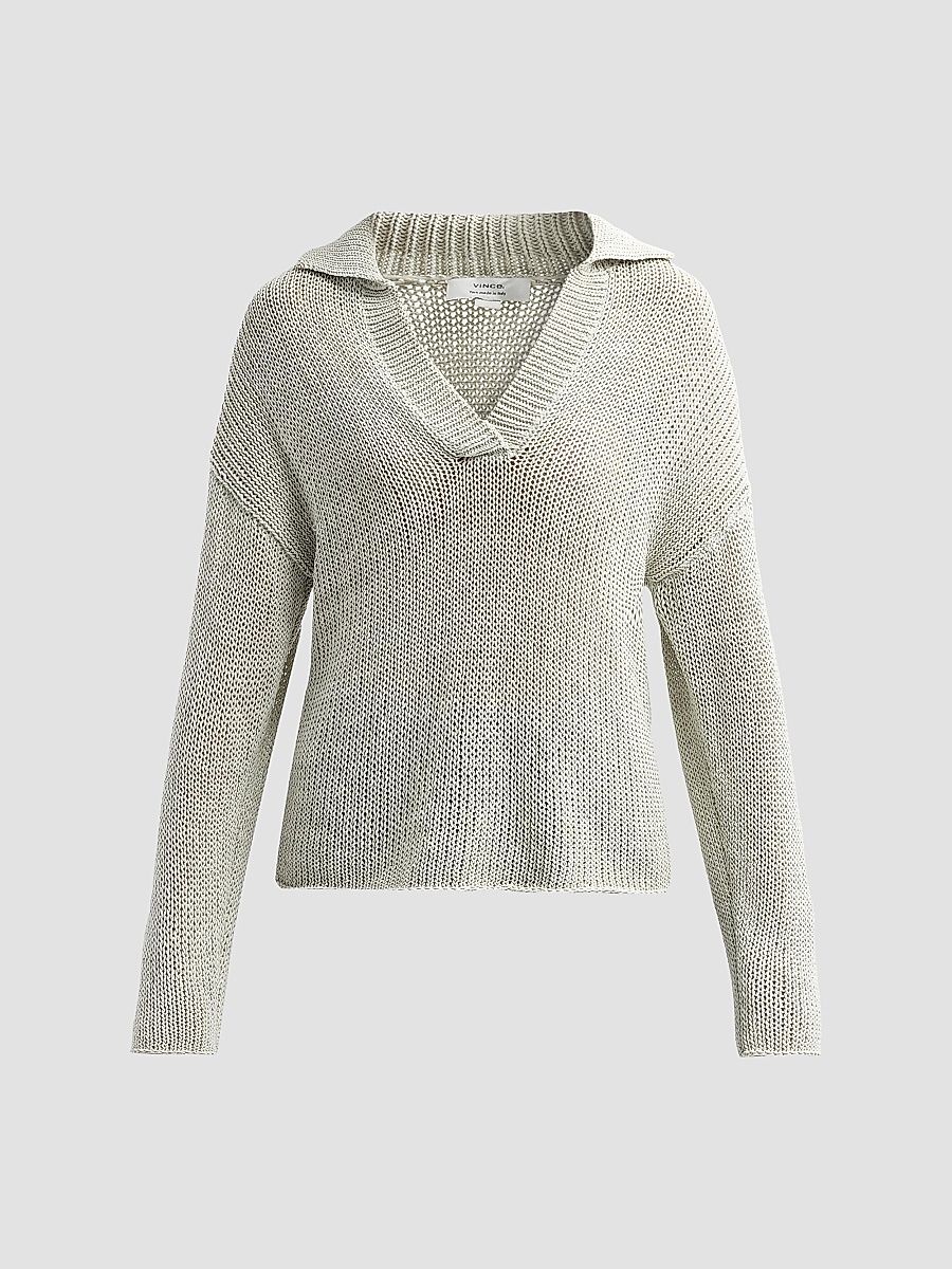 Vince Women's Coated Cotton Polo Sweater - Beach Stone - Size XS