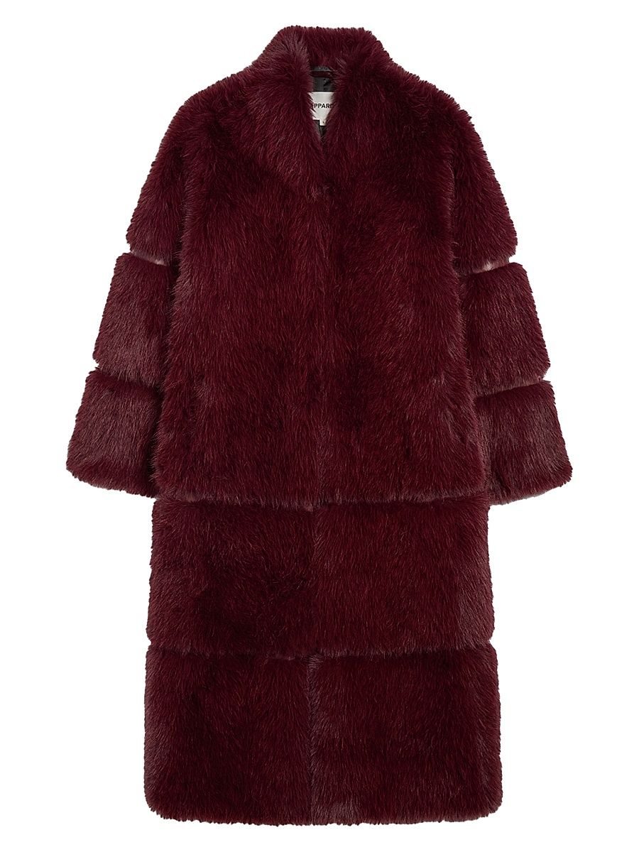 Women's Sylke Faux-Sable Fur Coat - Merlot - Size Medium