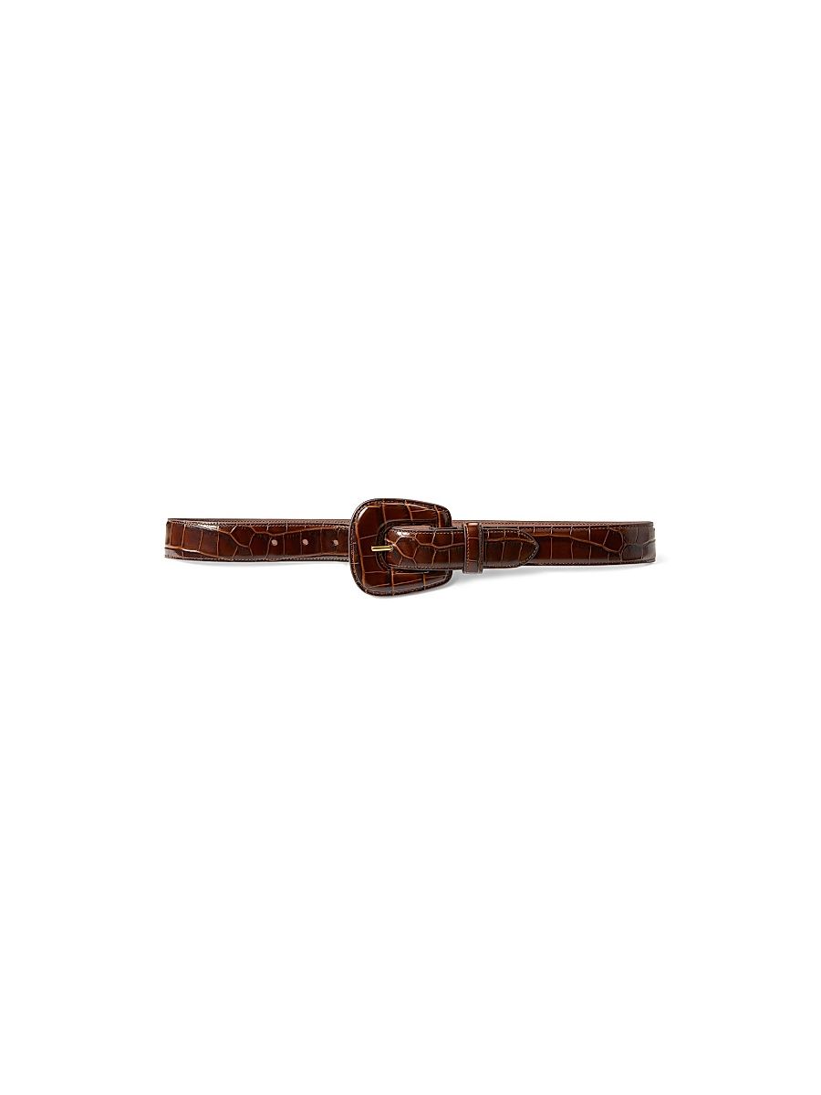 Women's Elsy Croc-Embossed Leather Belt - Chestnut - Size Small