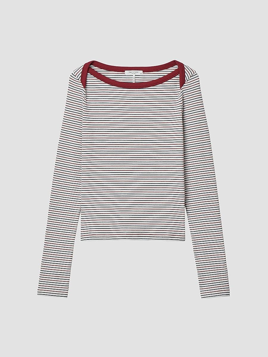 Women's The Essential Rib Striped Long-Sleeve Shirt - Ivory Multi - Size XXS