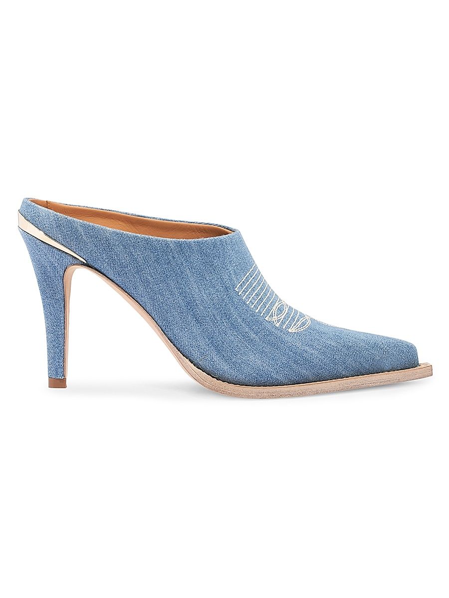 Women's Lainy Denim 95MM Western Mule Pumps - Blue - Size 12