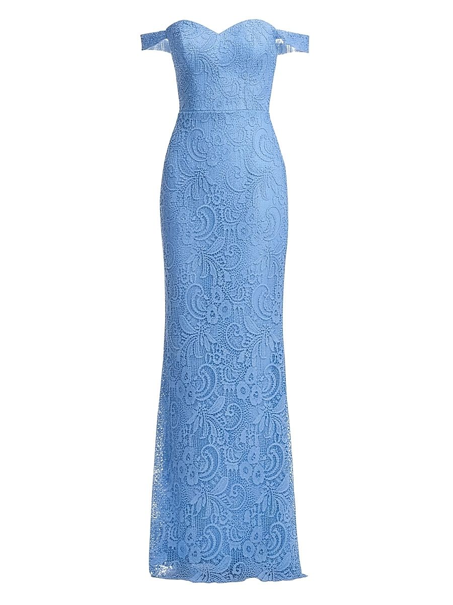 Women's Dorothy Lace Off-the-Shoulder Column Gown - Sky - Size XXL