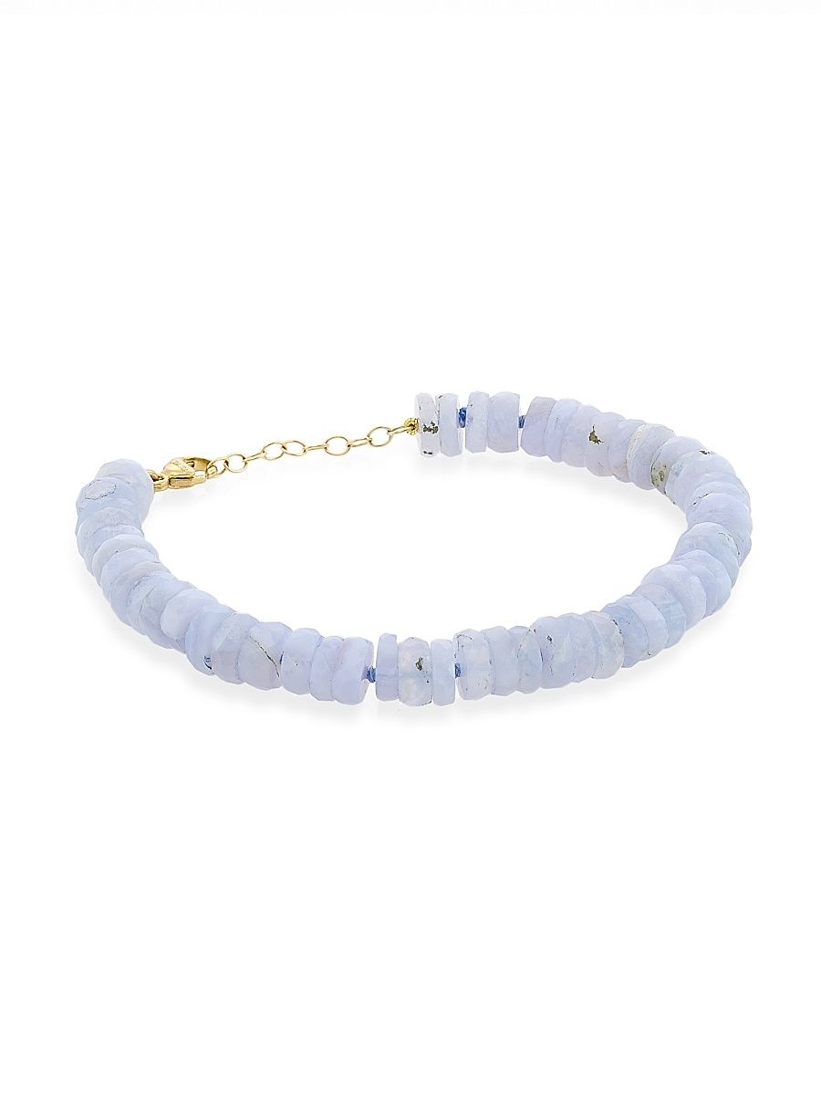 Women's 14K Yellow Gold & Blue Lace Agate Beaded Bracelet - Blue
