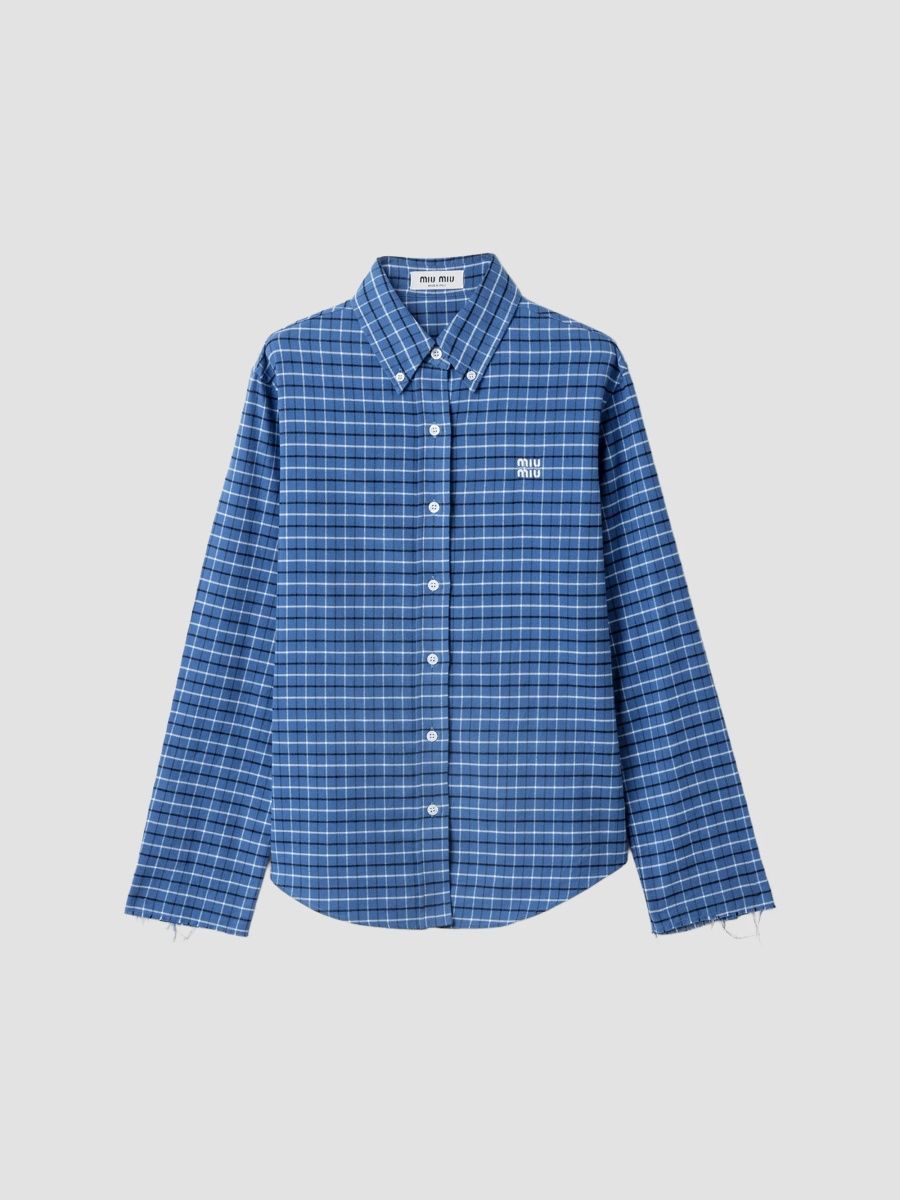 Miu Miu Women's Flannel Shirt - Blue - Size 0