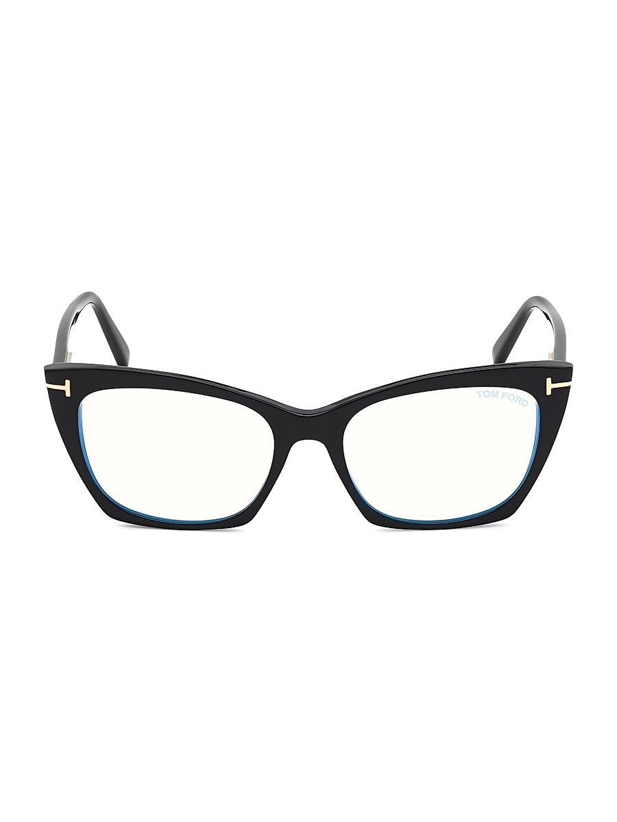 Women's 54MM Cat-Eye Blue Block Optical Glasses - Black