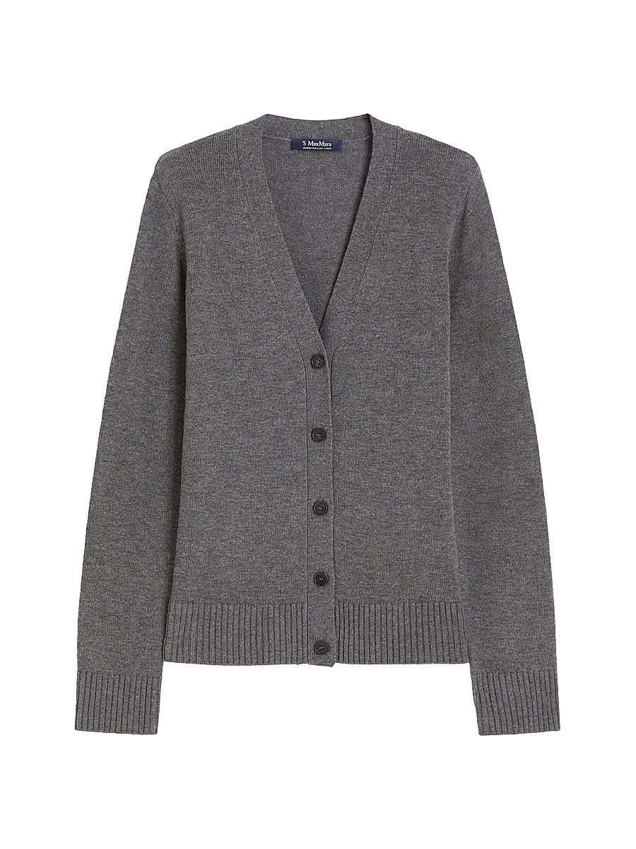Women's Mannish Wool Yarn Cardigan - Medium Grey - Size Large