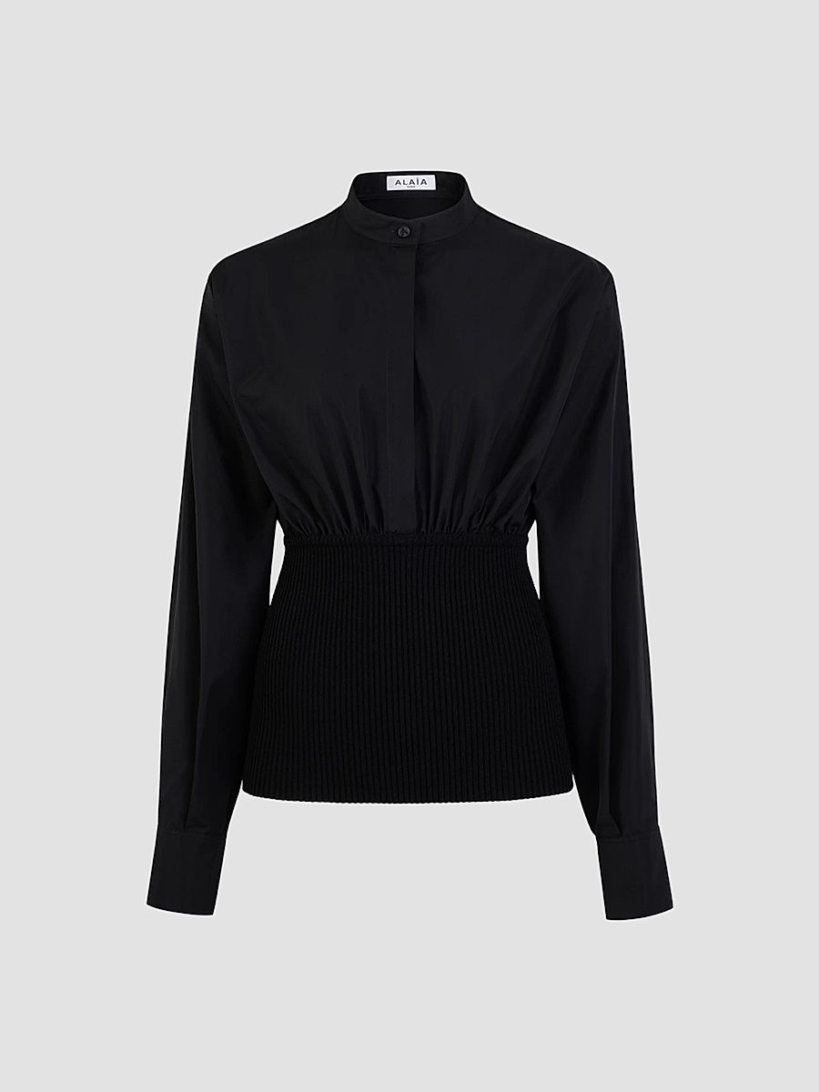 ALAÏA Women's Cinched Cotton Poplin Shirt - Noir Alaia - Size 2