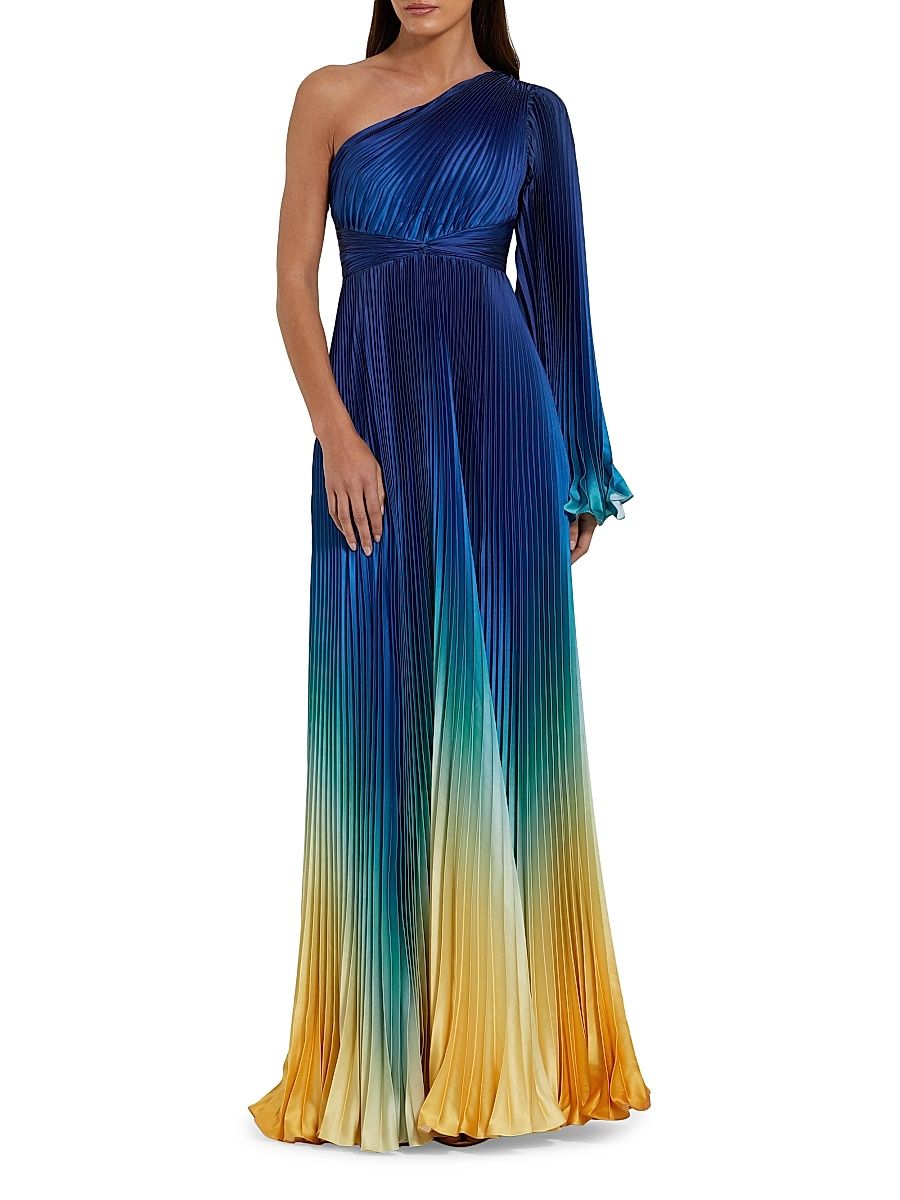 Women's Pleated Charmeuse Ombré Gown - Blue Ombre - Size 6