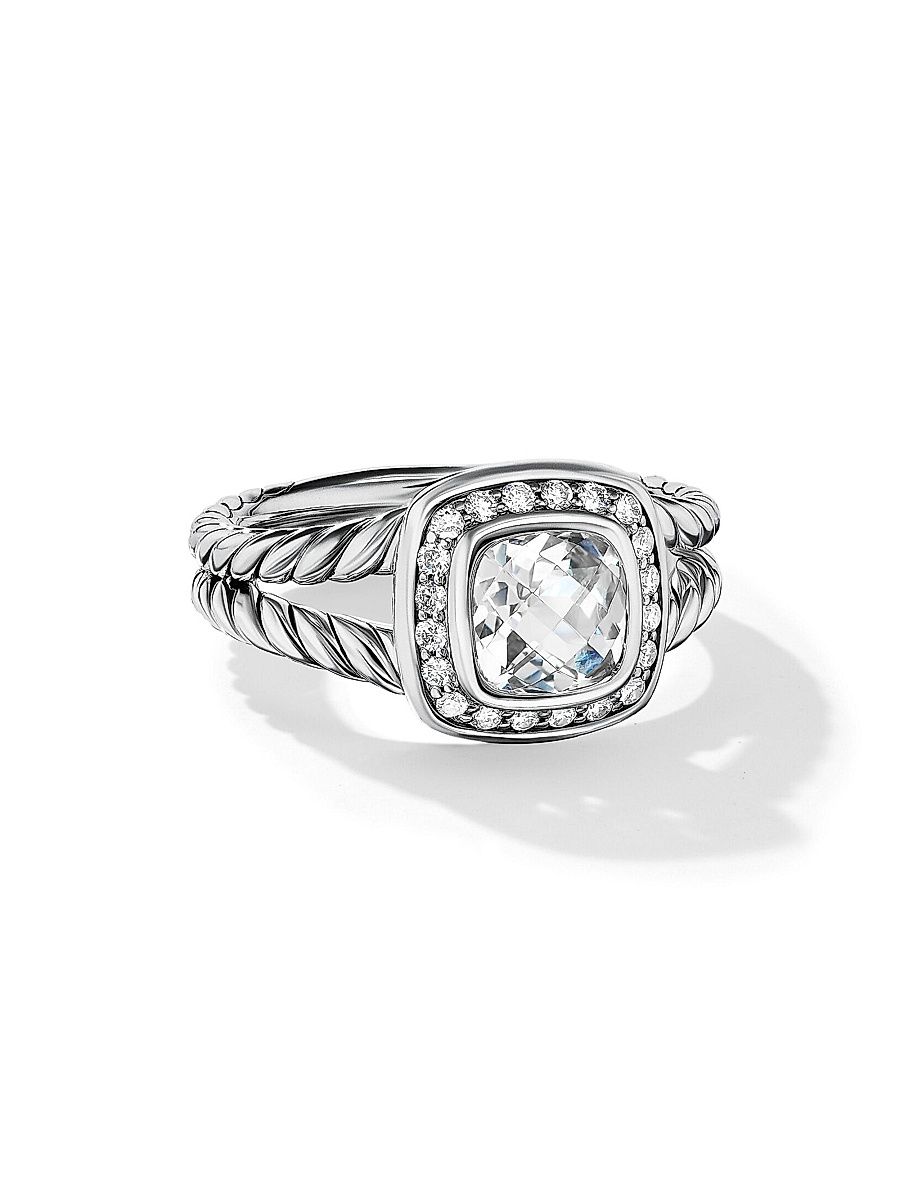 Women's Petite Albion Ring with Pavé Diamonds - White Topaz - Size 5