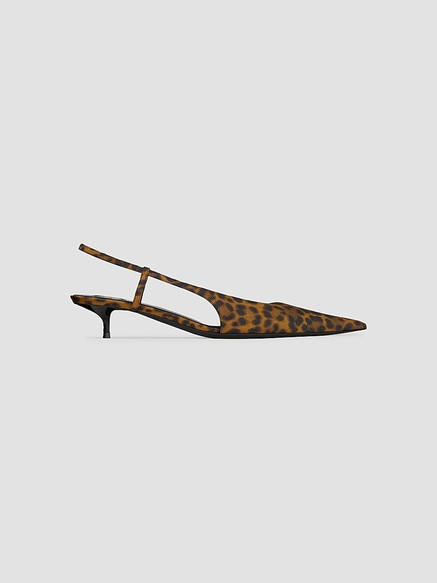 Saint Laurent Women's Secret Slingback Pumps in Leopard Grosgrain - Leopard - Size 10