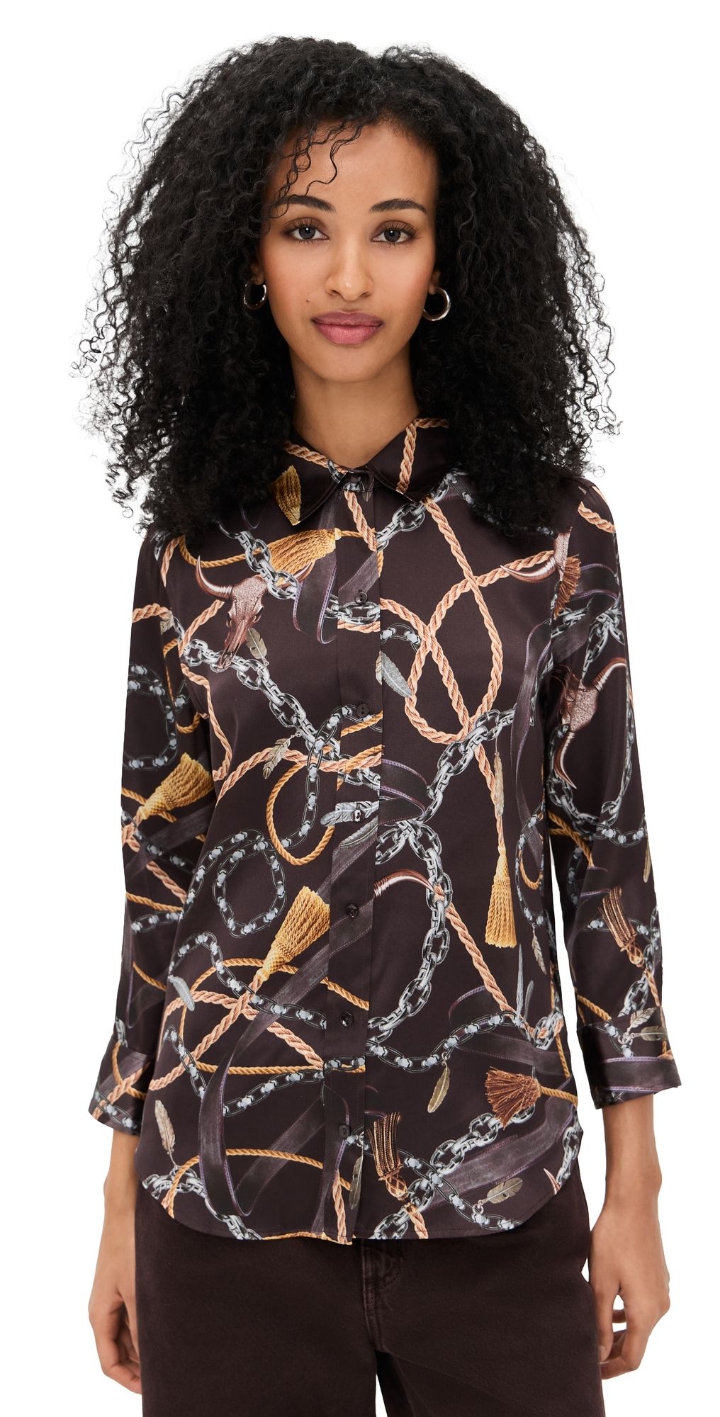 L'AGENCE Dani 3/4 Sleeve Silk Blouse Multi Mix Western L