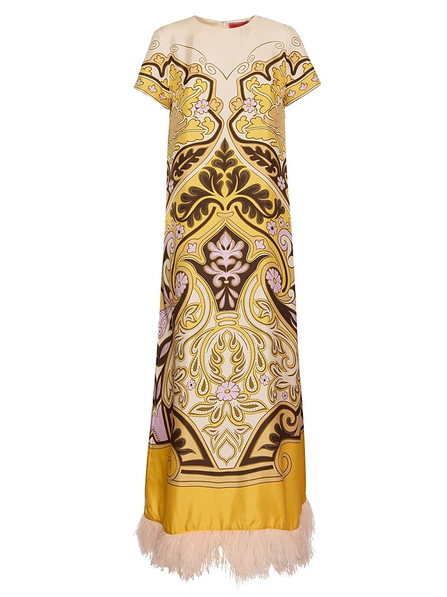 Women's Swing Dress with Feathers - Spells Yellow - Size Small