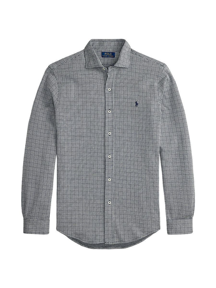 Men's Checked Cotton Logo Sport Shirt - Plaid Blue White - Size XXL