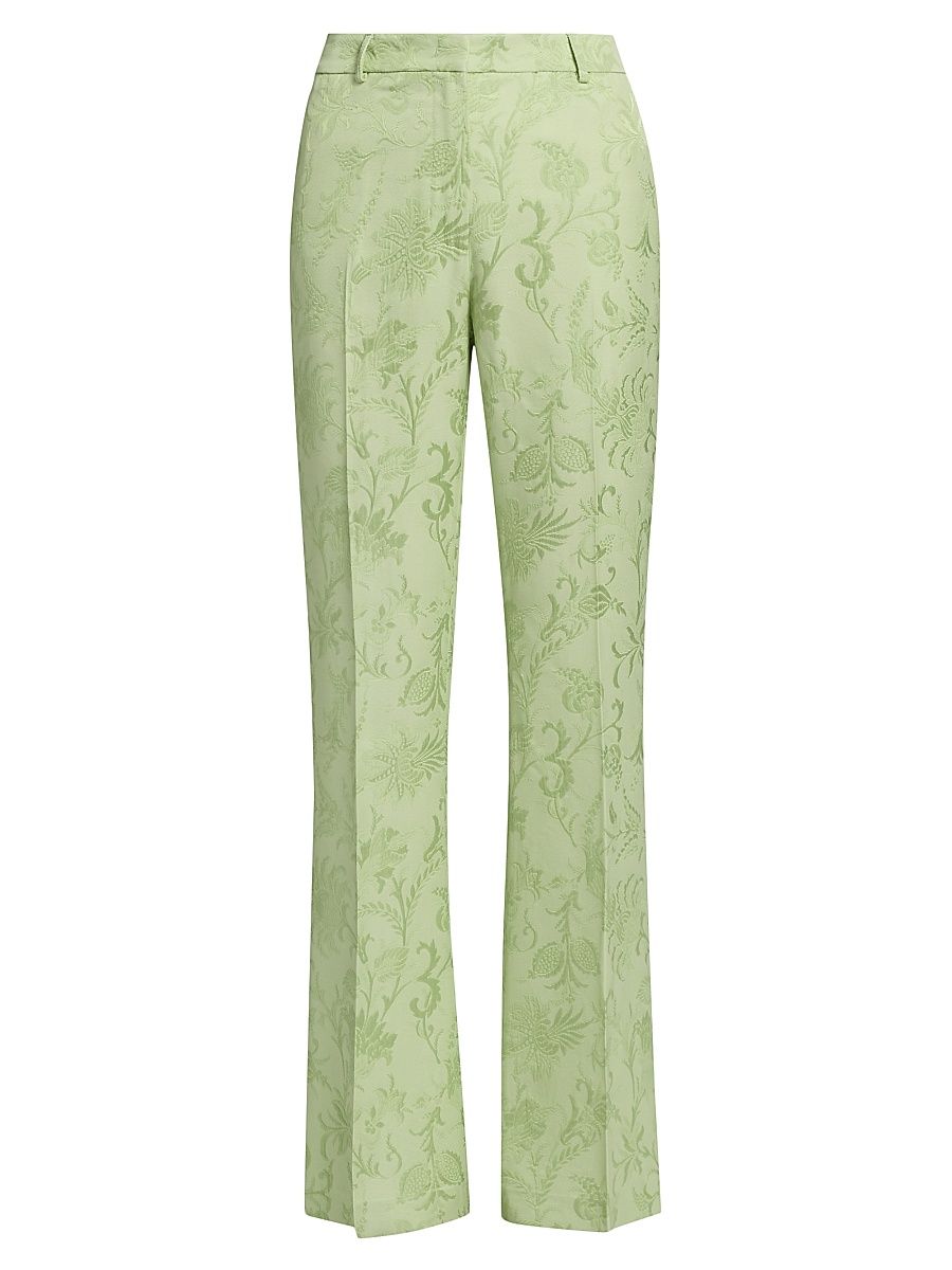 Women's Floral Jacqaurd Bootcut Trousers - Verde Mare Pastello - Size 14
