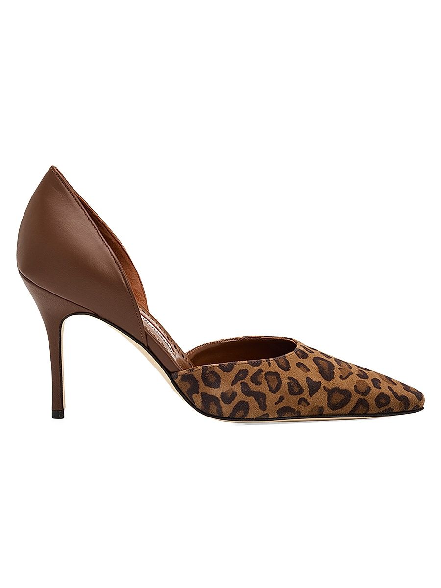 Women's Taylerbinu 90MM Leopard-Print Suede D'Orsay Pumps - Brown Black - Size 12