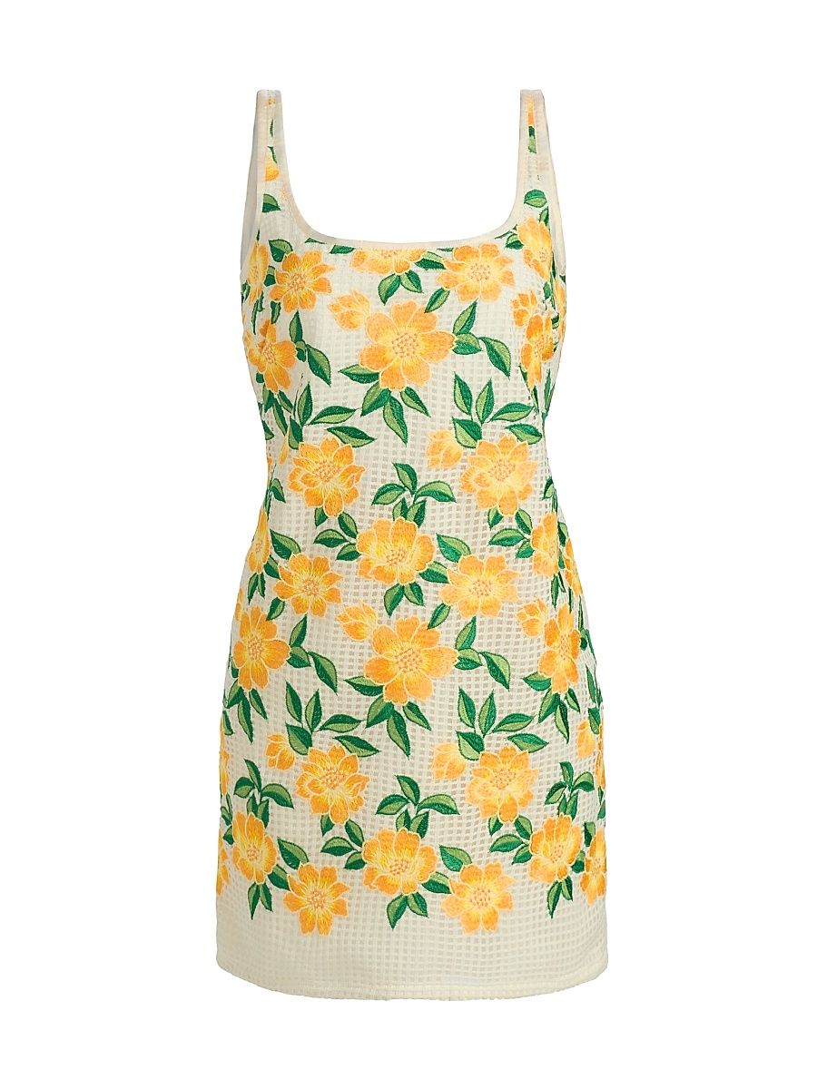 Women's Maria Floral Embroidered Minidress - Yellow Green - Size 12