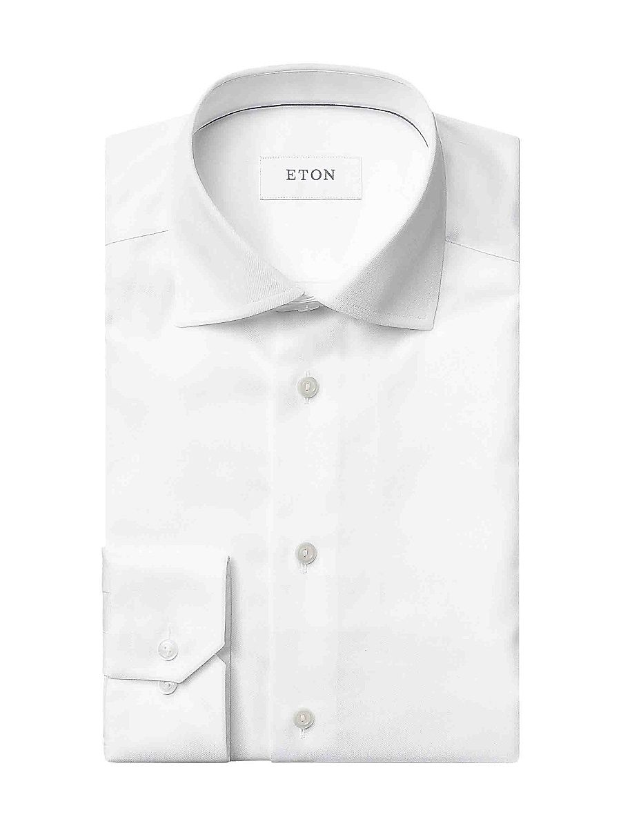 Men's Cotton-Twill Contemporary-Fit Dress Shirt - White - Size 18.5