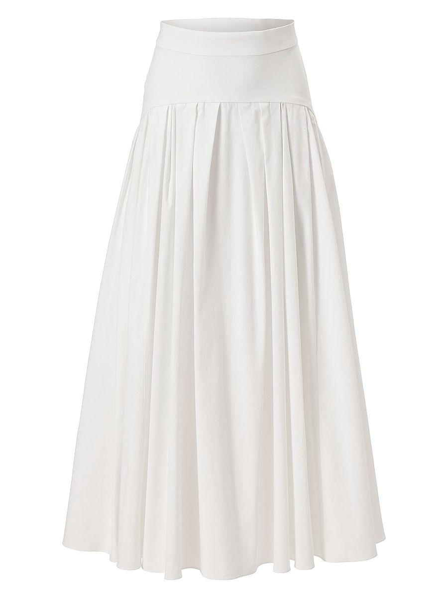 Women's Cabana Drop-Waist Stretch-Cotton Midi-Skirt - White - Size 0