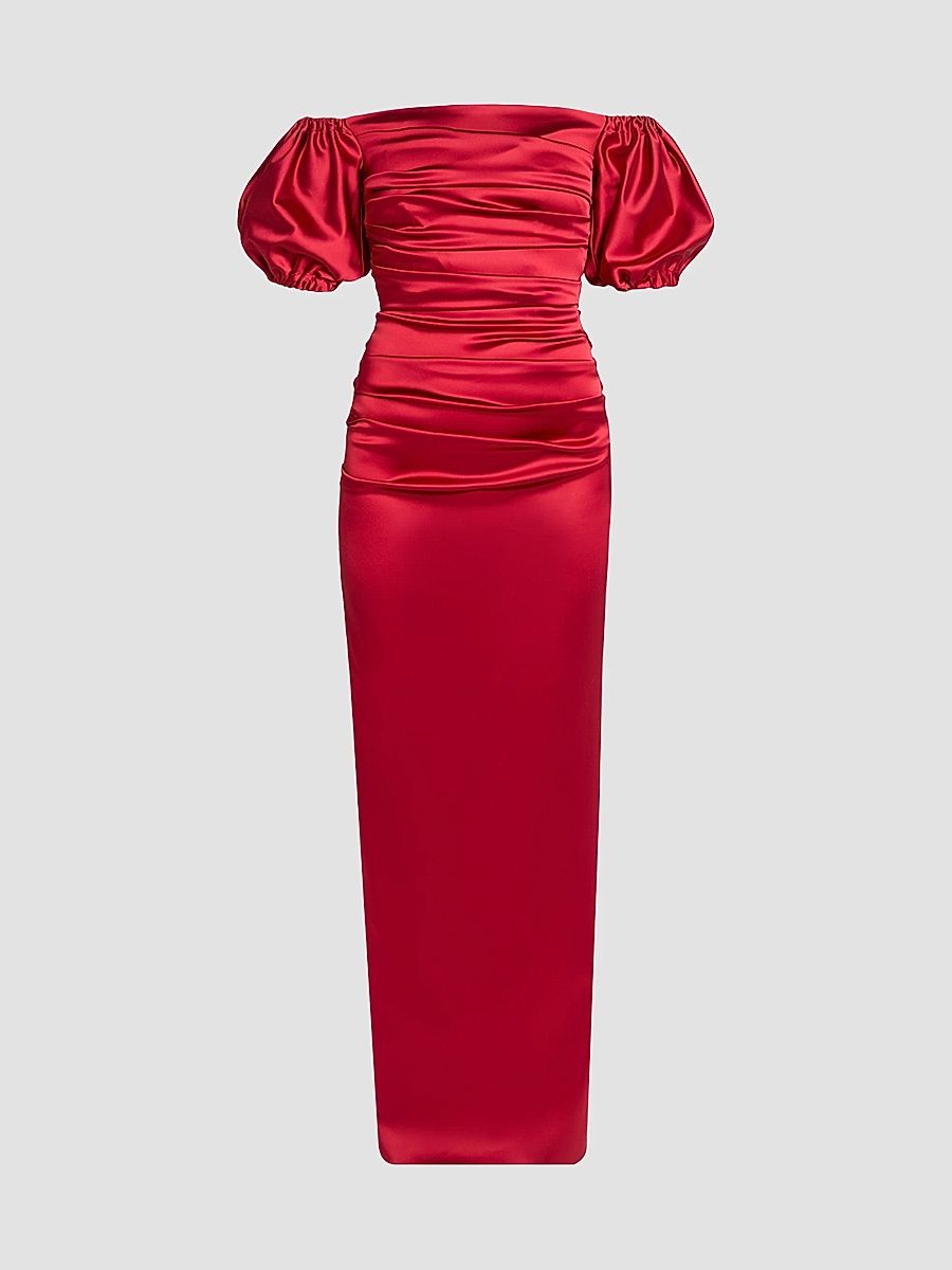 Talbot Runhof Women's Off-The-Shoulder Satin Duchesse Gown - Scarlet - Size 14