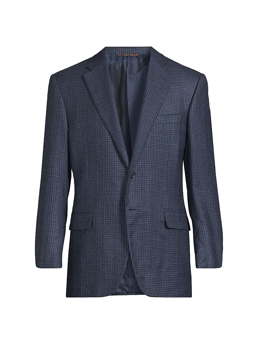 Men's Checked Silk-Cashmere Sport Coat - Dark Blue - Size 42