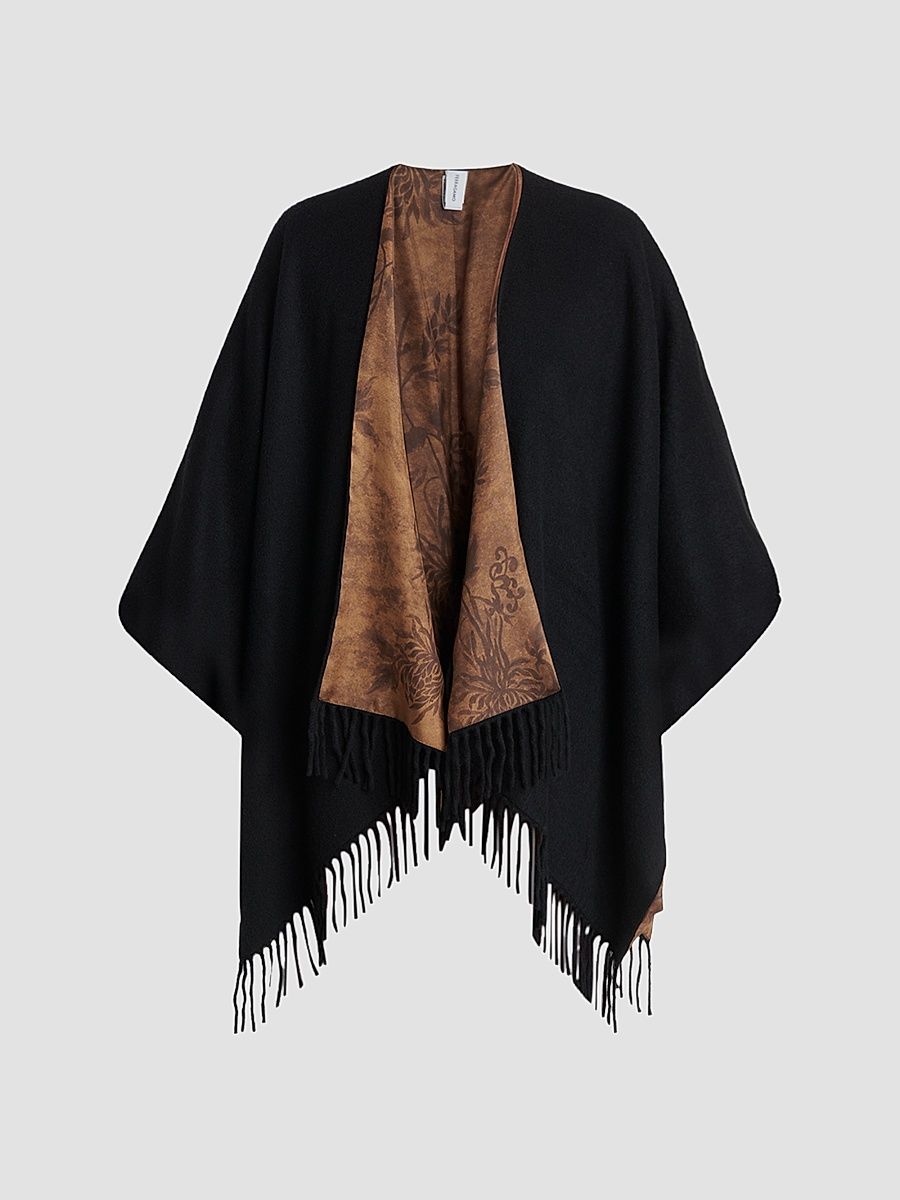 Women's Floral Cashmere-Blend Reversible Cape - Blackyellow