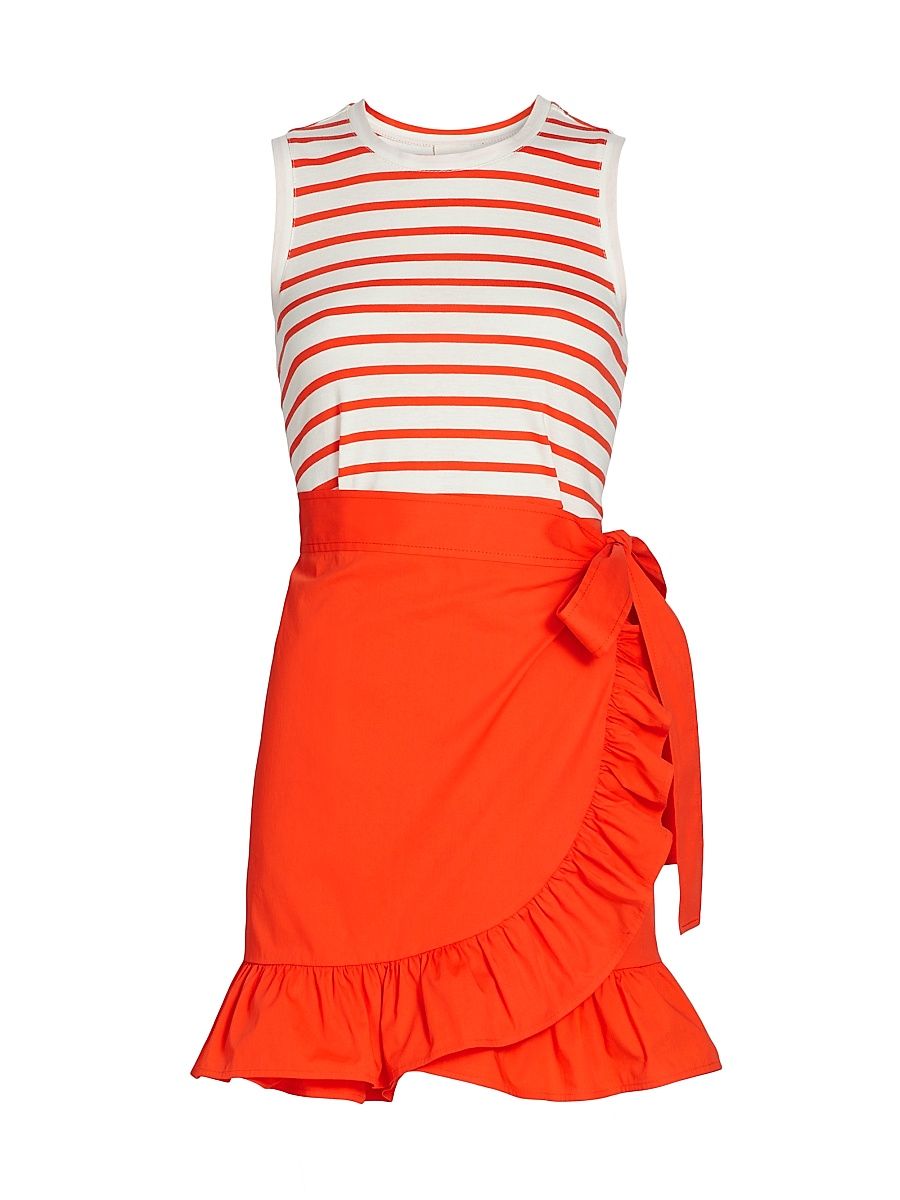 Women's Mahlia Striped Tie-Waist Minidress - Cherry Tomato - Size Large