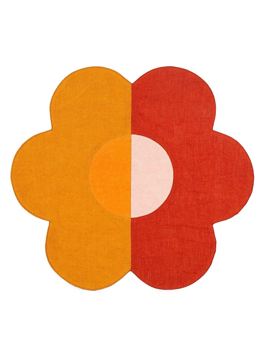 Linen Patchwork Placemats 4-Piece Set - Floral Amber Red