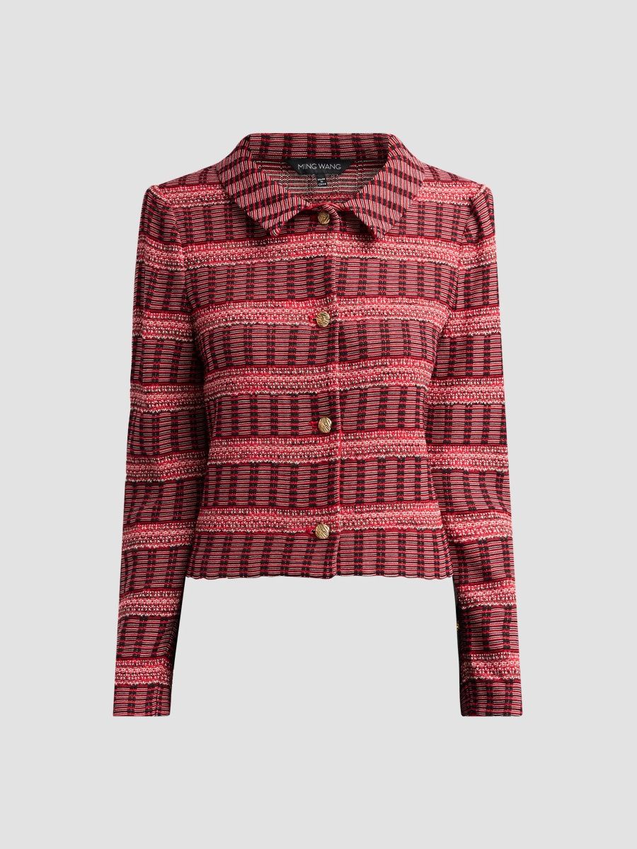 Ming Wang Women's Striped Knit Crop Jacket - Holiday - Size XL