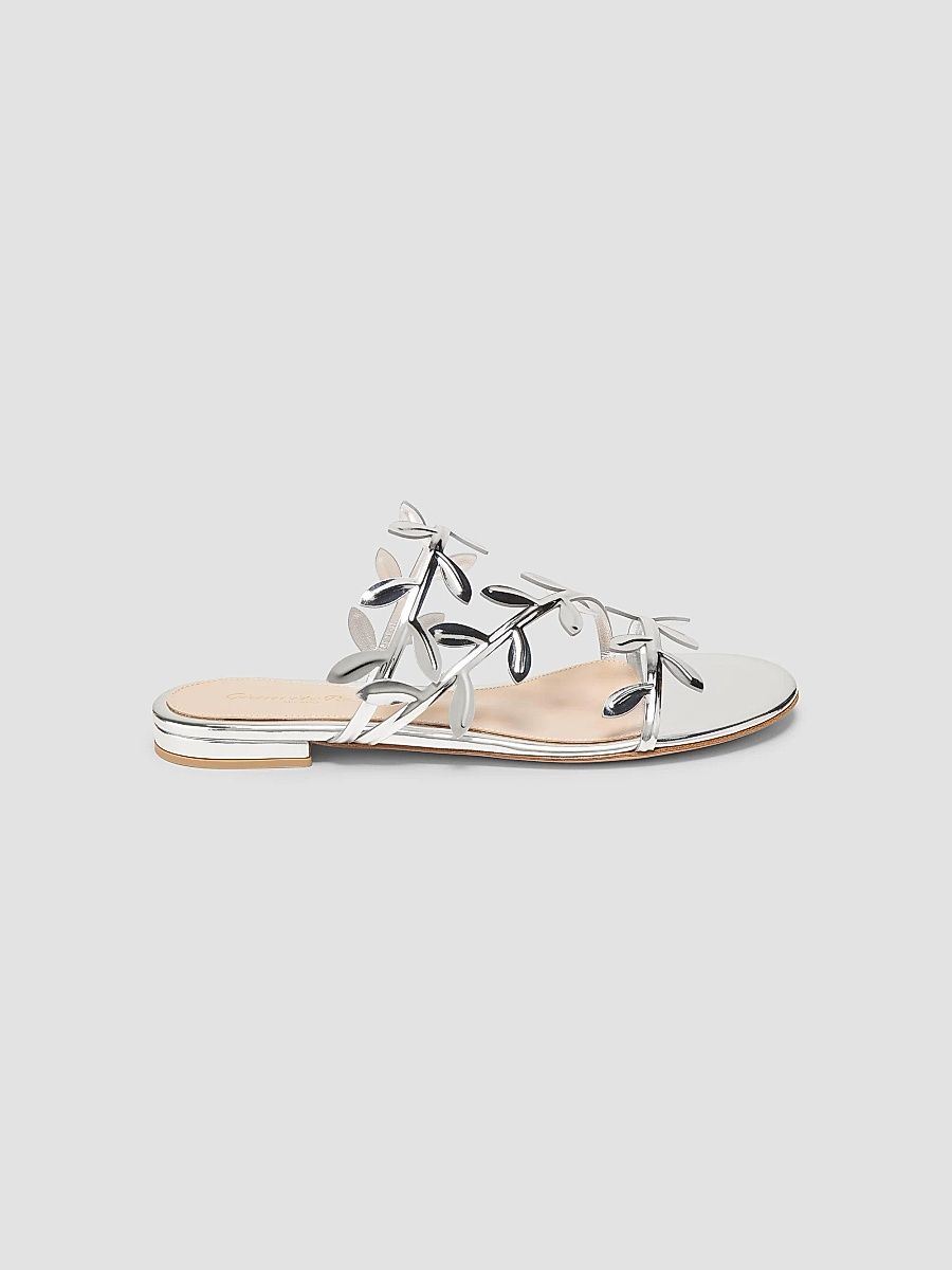 Gianvito Rossi Women's Flavia Metallic Leather Flat Sandals - Silver - Size 7.5