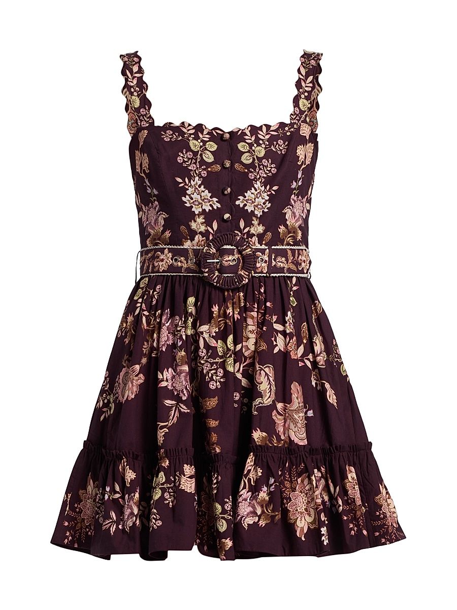 Women's Savi Belted Cotton Minidress - Burgundy Floral - Size Large