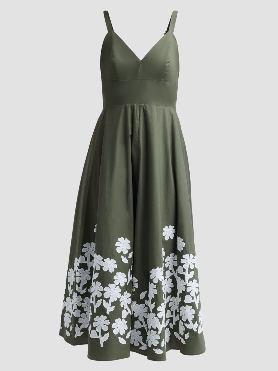 Elie Tahari Women's Victoria Embroidered Midi Dress - Dark Sage Ivory - Size 16