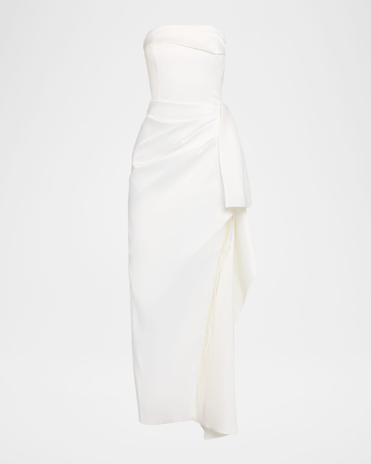 Erelyn Draped Side-Slit Satin Column Gown