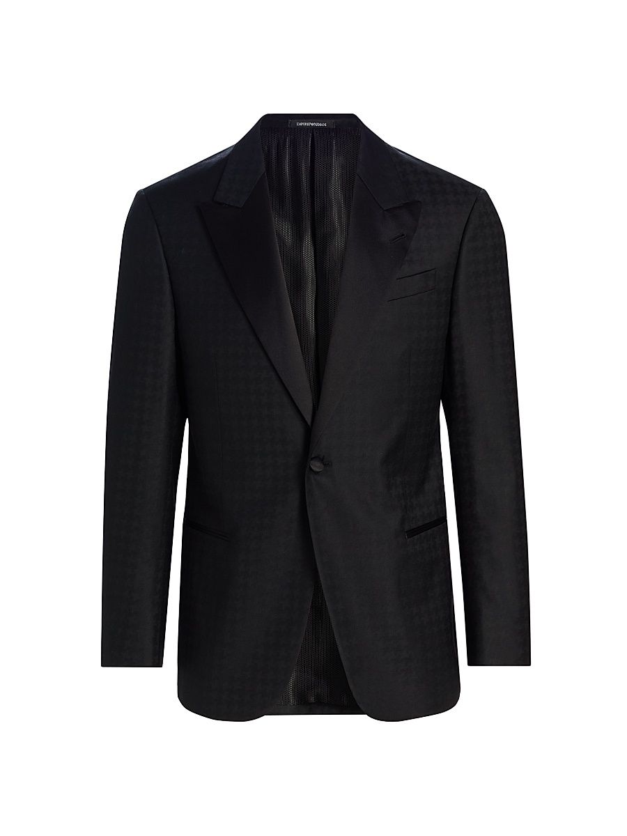 Men's Houndstooth Stretch-Virgin Wool Blazer - Black - Size 46