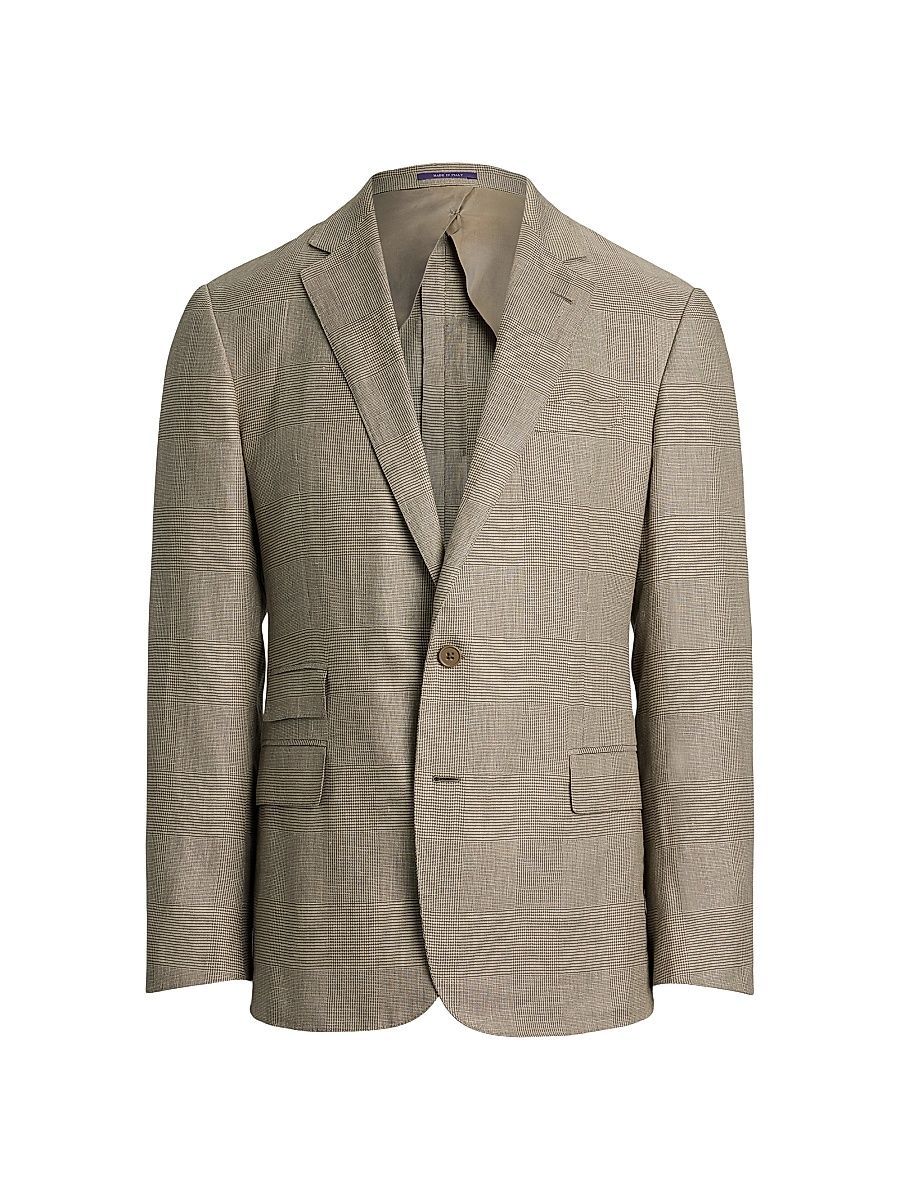 Men's Kent Hand-Tailored Glen Plaid Sport Coat - Summer Sand Truffle - Size 40