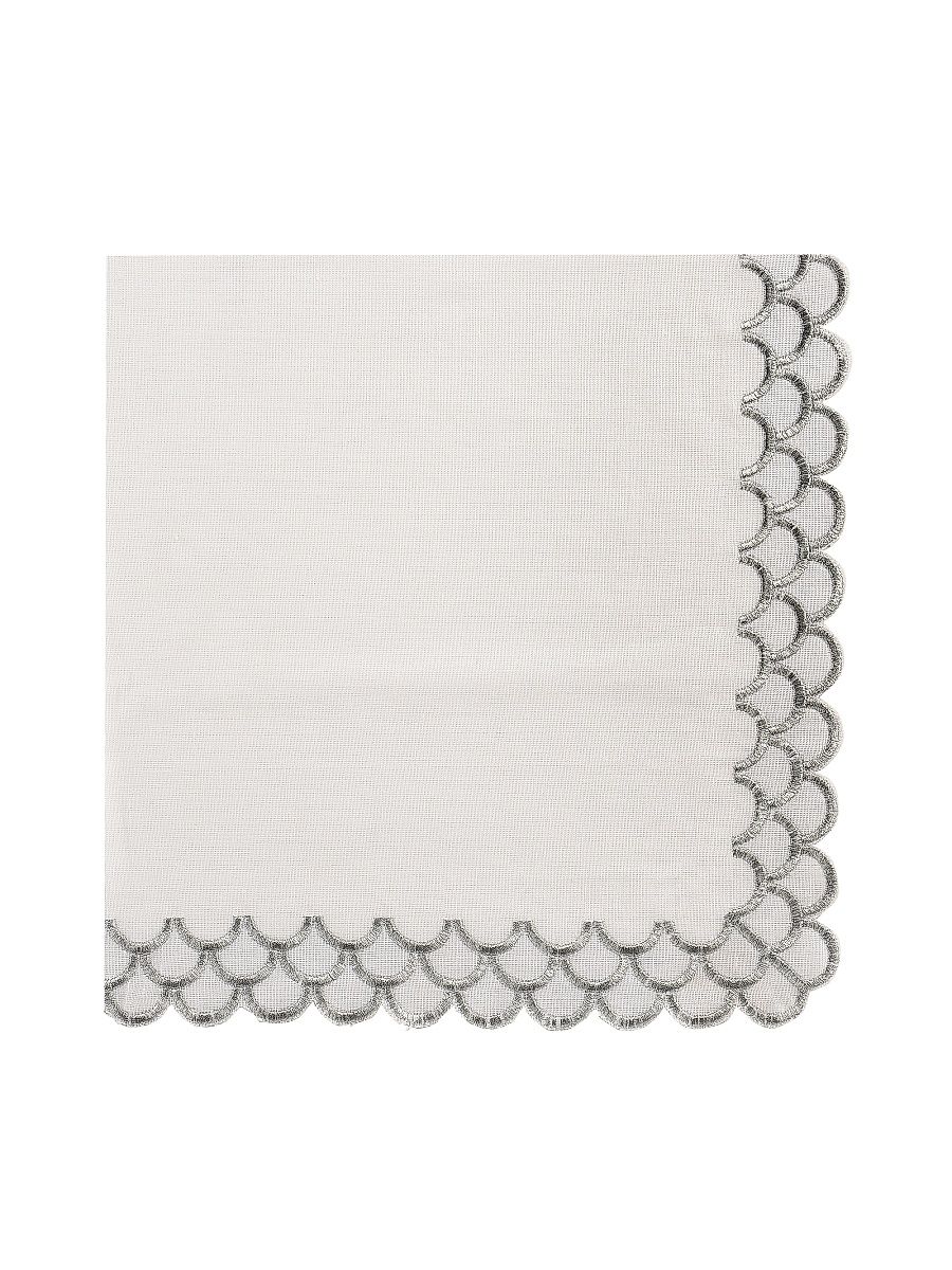 Embroidered Peacock Linen Napkin Set of 4 - White