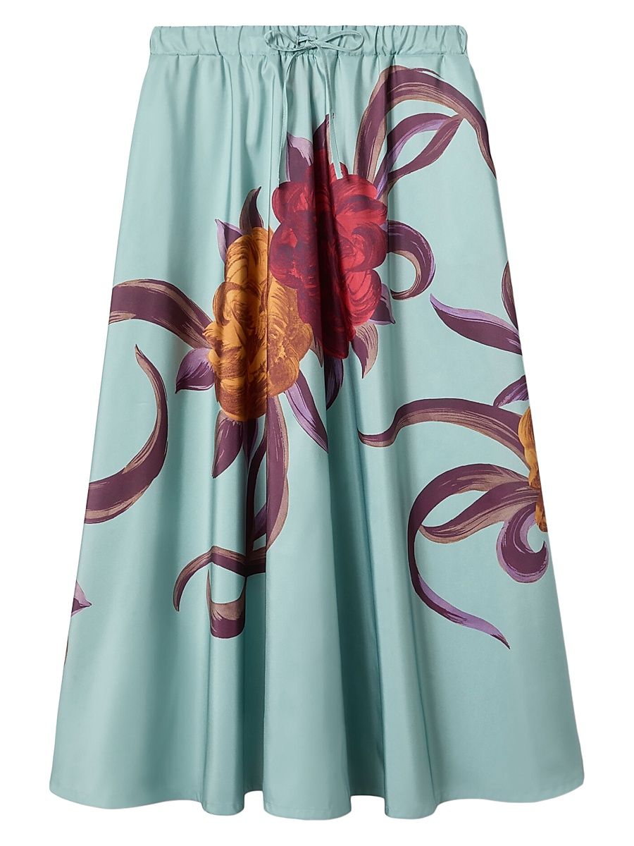 Women's Drawstring Skirt Placée - Peony Placee Light Blue - Size Large