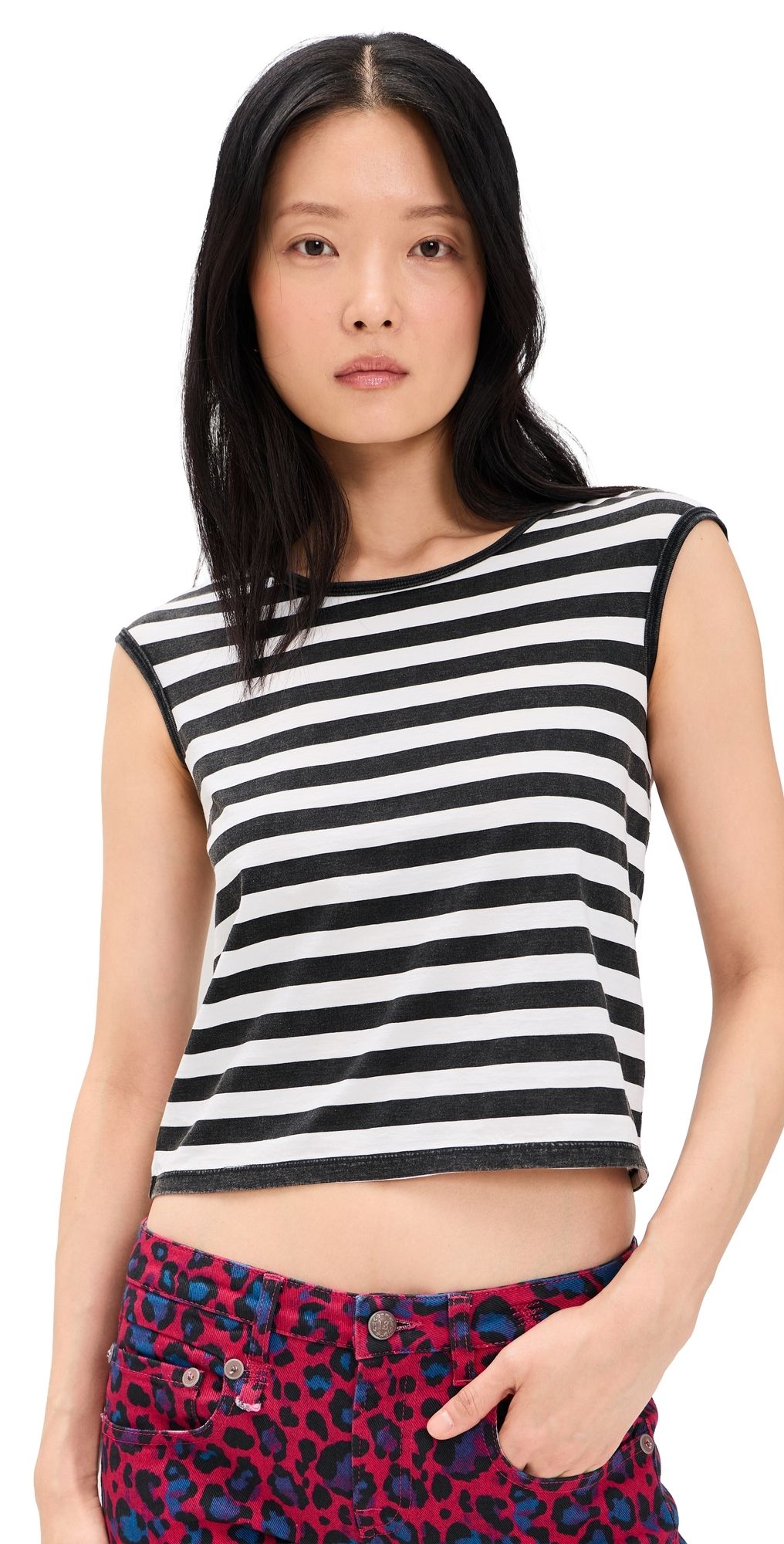 R13 Striped Baby Tee Black And White Wide Stripe M