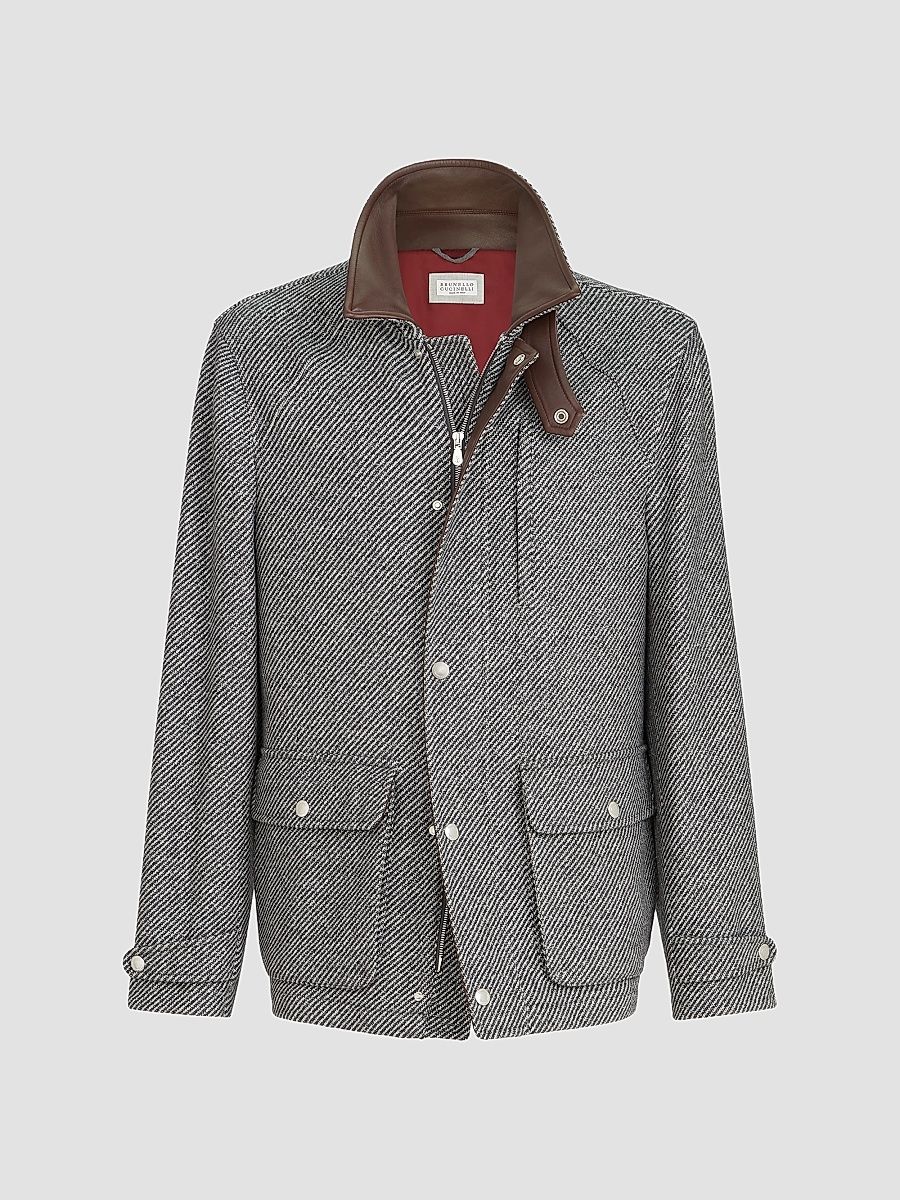 Men's Cashmere and Silk Diagonal Field Jacket - Medium Grey - Size 42