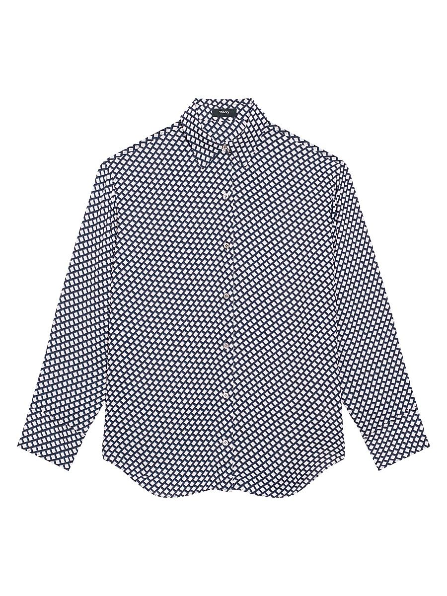 Women's Geo Block Boyfriend Shirt - Sapphire Multi - Size XL