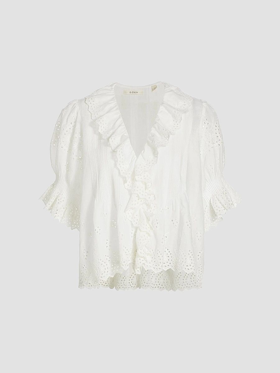 DÔEN Women's Henri Voile Eyelet Top - Salt Eyelet - Size XS