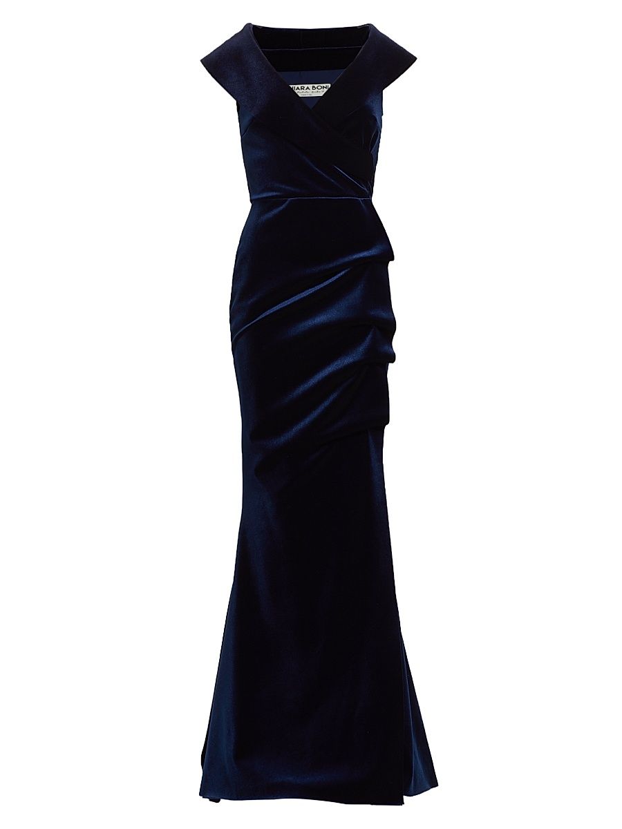 Women's Velvet V-Neck Gown - Blue Notte - Size 10
