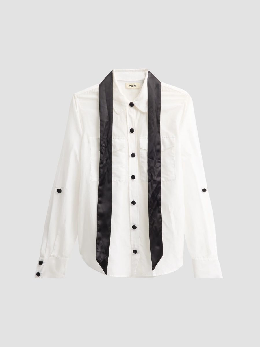 L'AGENCE Women's Pearson Silk Blouse - White Black - Size XL