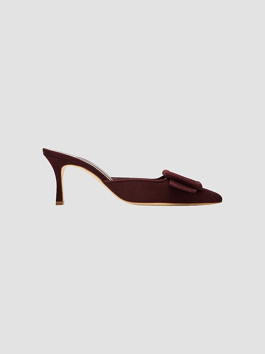 Women's Maysale Buckle 70MM Suede Mules - Dark Red - Size 7.5